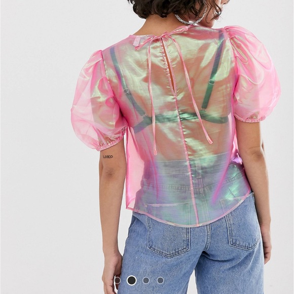 Asos Pink iridescent sheer top size US 14 - Picture 3 of 3